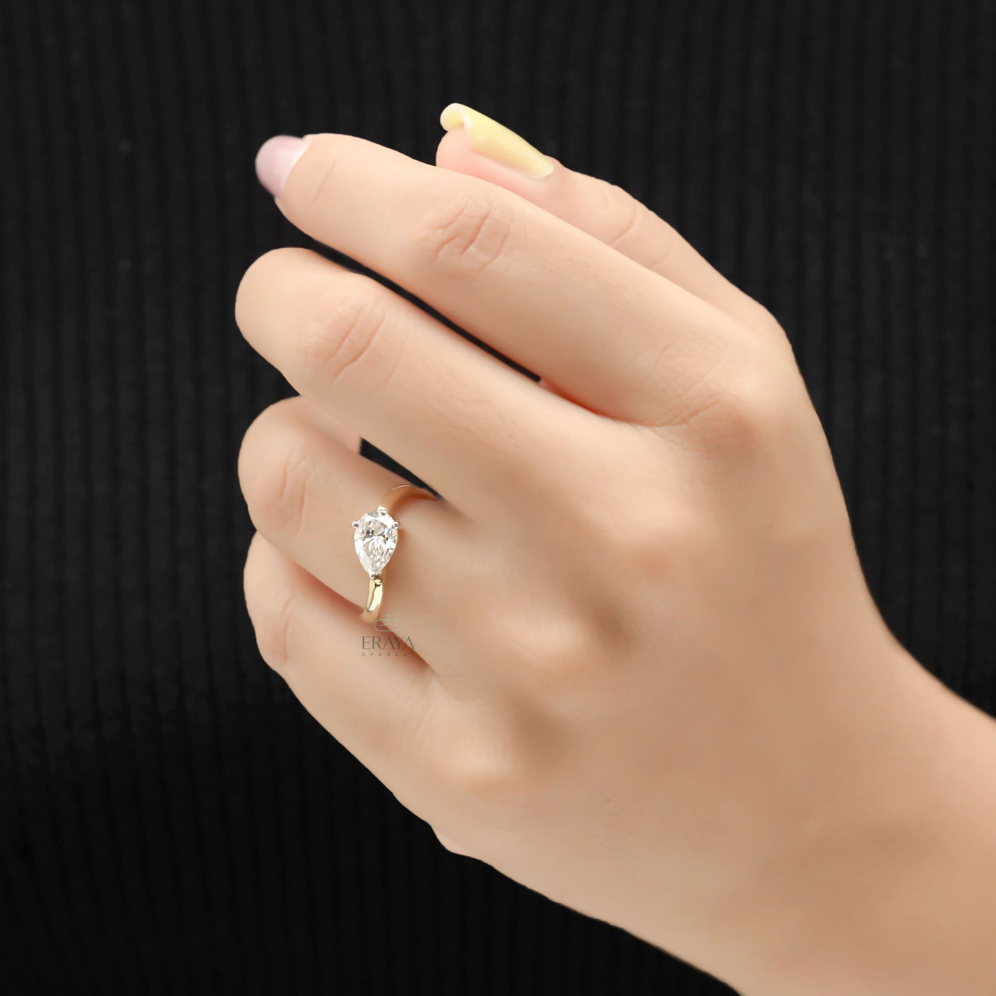 East West Pear Lab Grown Diamond Solitaire Ring - Ring