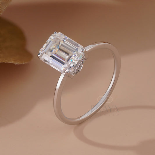 Emerald Engagement Rings – 2.59 CT Hidden Halo Solitaire - Ring