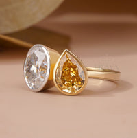 Toi et Moi Statement Gold Pear Shaped Ring - Ring
