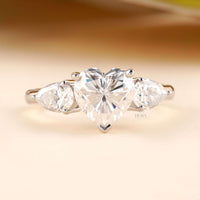 Heart Shaped Diamond Engagement Ring | Three Stone Ring - Ring