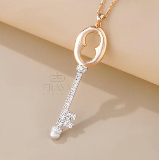 Elegant Key Necklace with Lab-Grown Diamond Pedant - erayasparkle