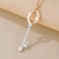 Elegant Key Necklace with Lab-Grown Diamond Pedant -