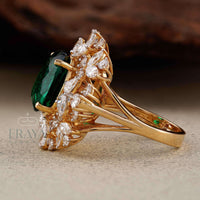 Green Stone Diamond Halo Cocktail Ring | Gold Ring - Ring