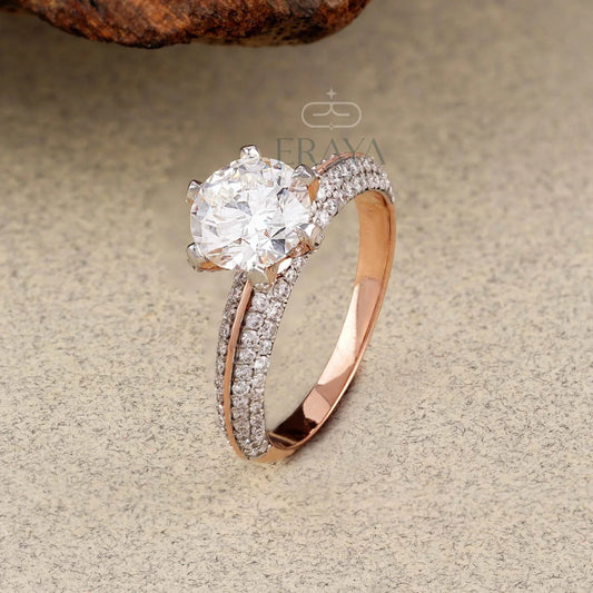 Rose Gold Pavé Solitaire – Diamond Ring - erayasparkle