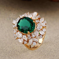 Green Stone Diamond Halo Cocktail Ring | Gold Ring - Ring