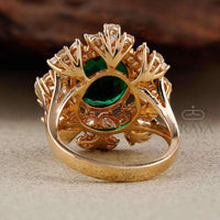 Green Stone Diamond Halo Cocktail Ring | Gold Ring - Ring