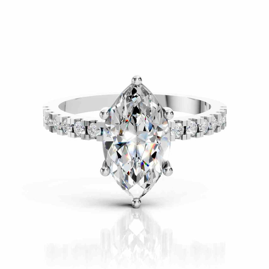 Marquise Wedding Ring with Pave Lab Diamond