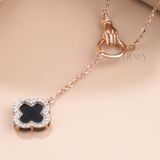 Black Enamel Clover with Lab-Created Diamond - erayasparkle