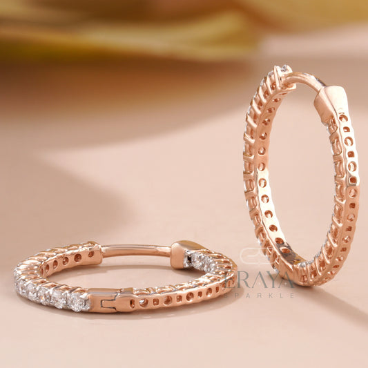 Rose Gold Huggie Hoops with Lab Diamond - erayasparkle