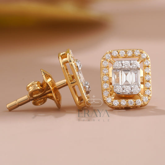 Emerald Round Studs with Lab-Grown Diamond - erayasparkle