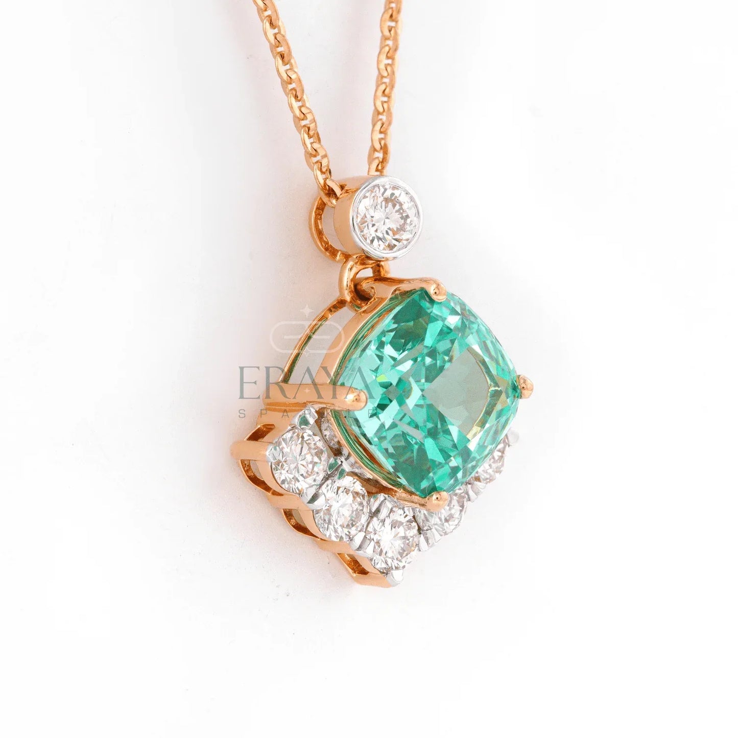 Green Cushion Pendant with LG Diamond pedant - erayasparkle