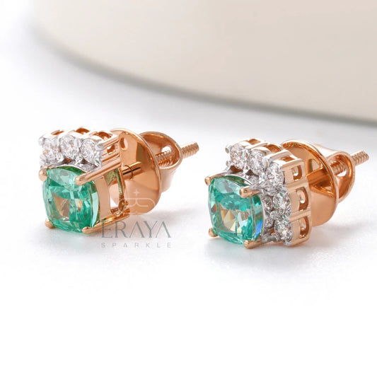 Dainty Cushion Studs with Diamond - erayasparkle