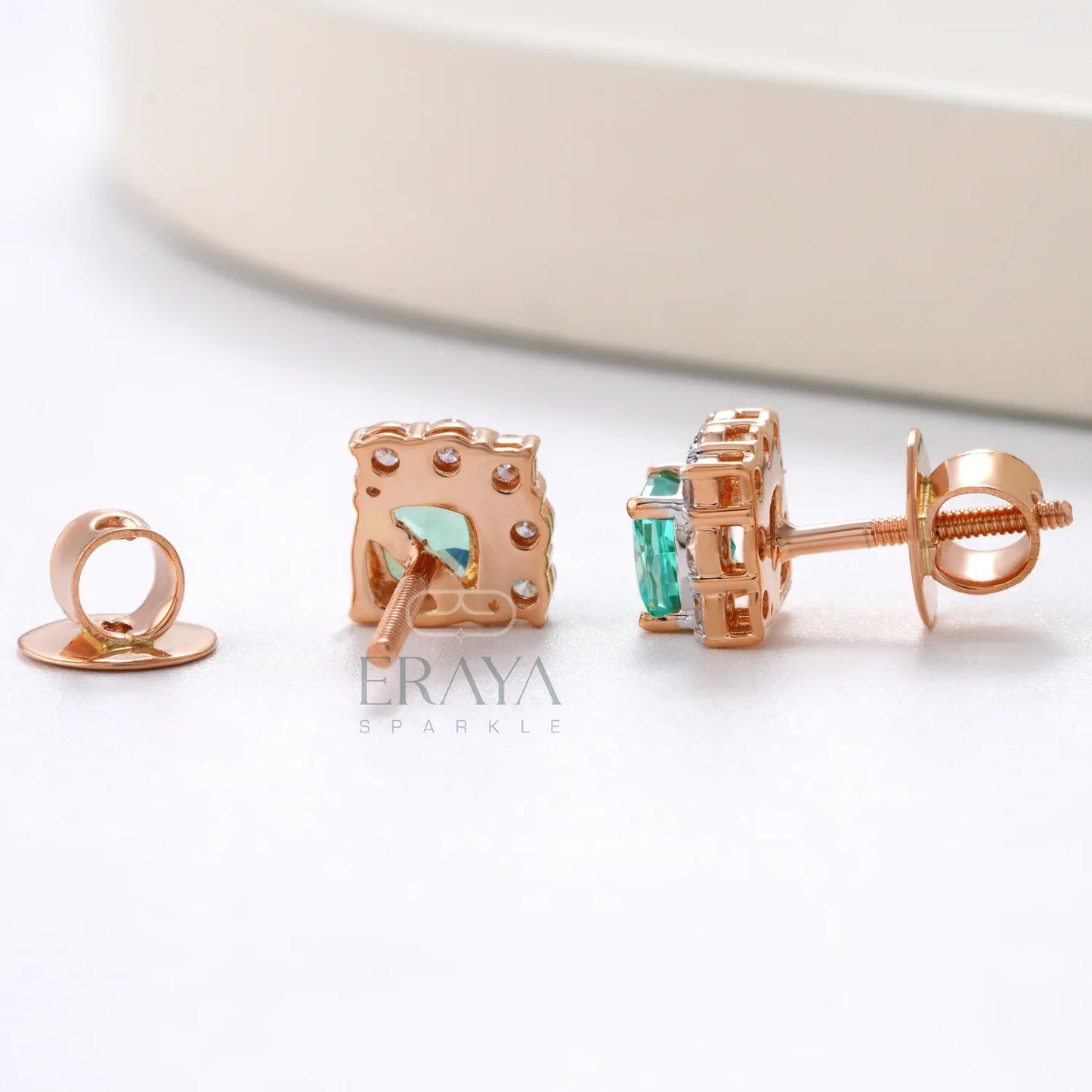 Dainty Cushion Studs with Diamond - erayasparkle