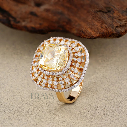 Yellow Stone Cocktail Ring – Lab Diamond Ring - erayasparkle