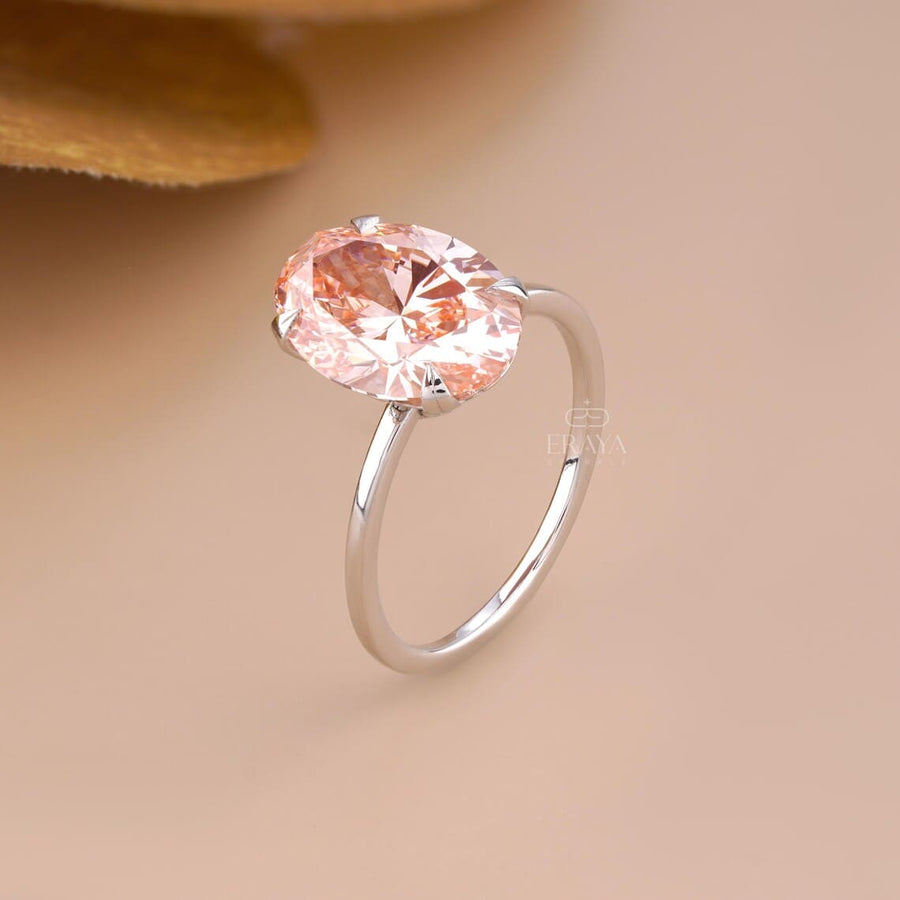 Pink Oval Lab Diamond Hidden Halo Ring