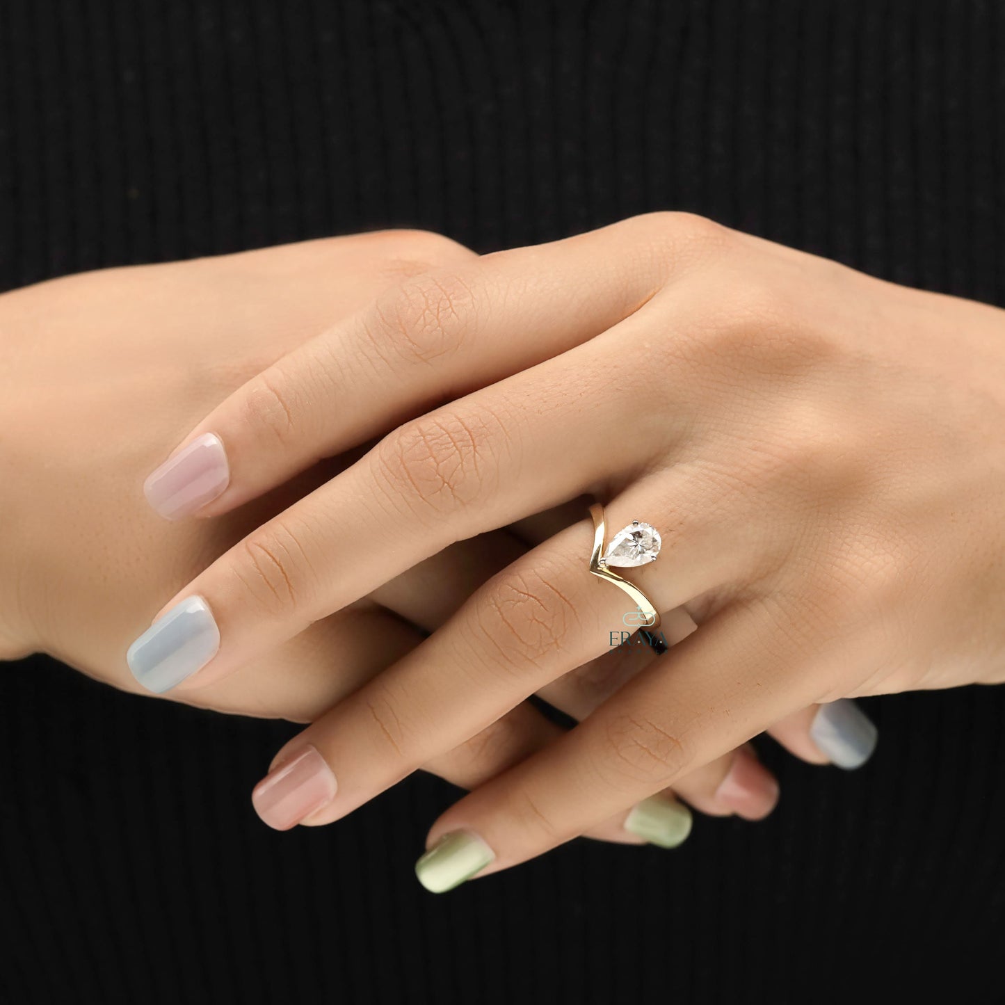 Pear Diamond Engagement Ring | Modern Open Band - Ring