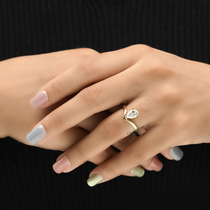 Pear Diamond Engagement Ring | Modern Open Band - Ring