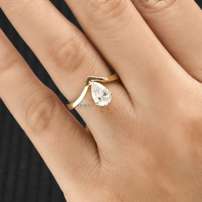 Pear Diamond Engagement Ring | Modern Open Band - Ring