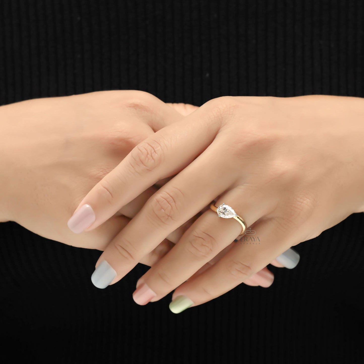 East West Pear Lab Grown Diamond Solitaire Ring - Ring