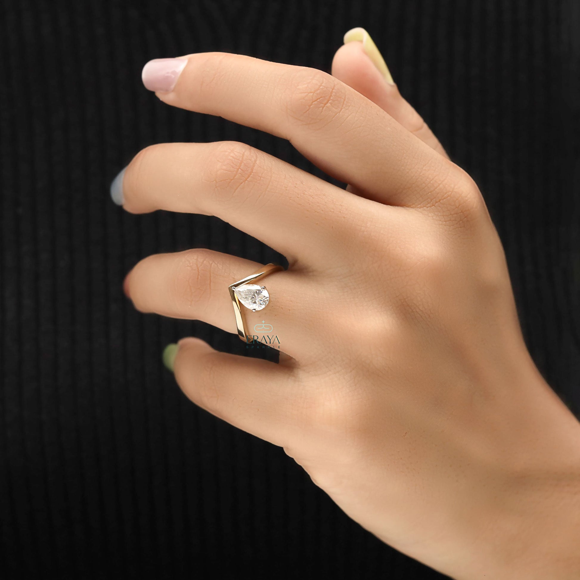 Pear Diamond Engagement Ring | Modern Open Band - Ring