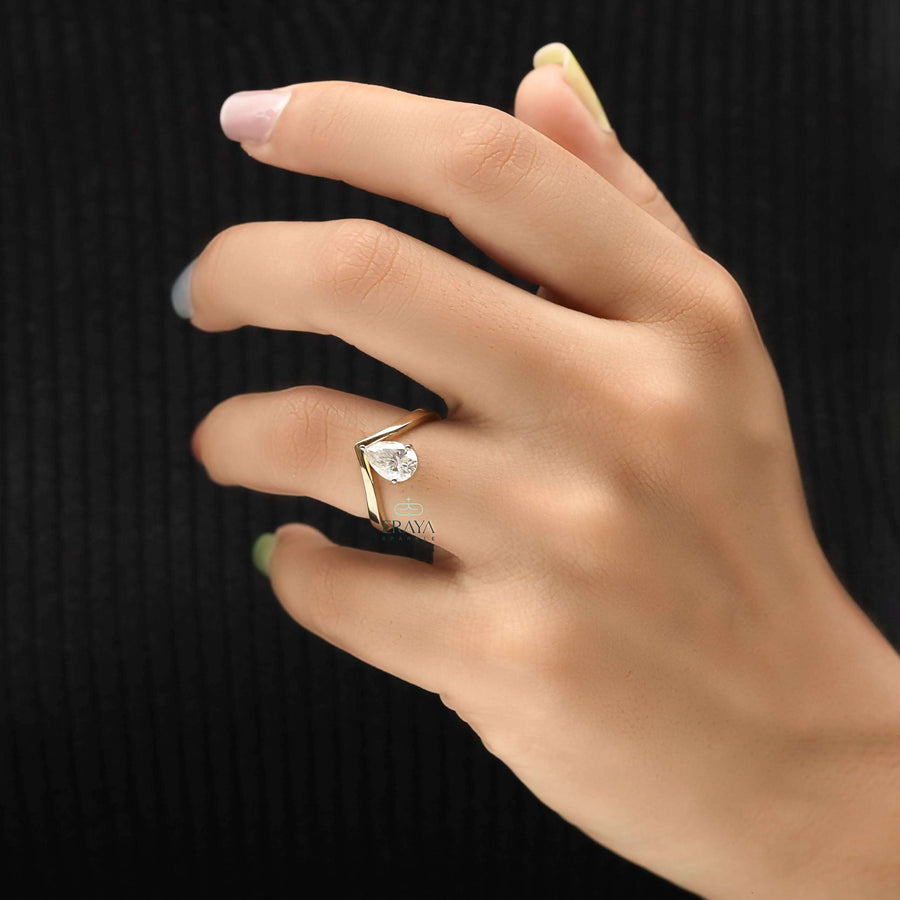 Pear Diamond Engagement Ring | Modern Open Band - Ring