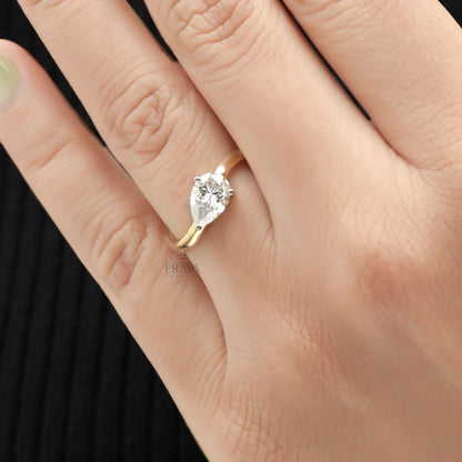 East West Pear Lab Grown Diamond Solitaire Ring - Ring
