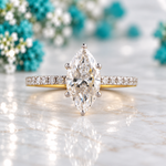 Marquise Wedding Ring with Pave Lab Diamond