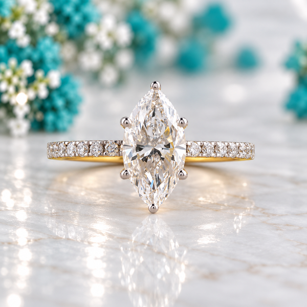 Marquise Wedding Ring with Pave Lab Diamond