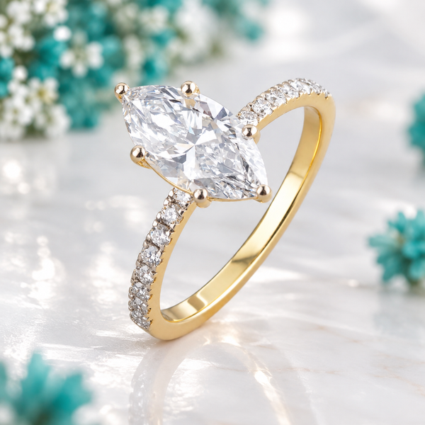 Marquise Wedding Ring with Pave Lab Diamond