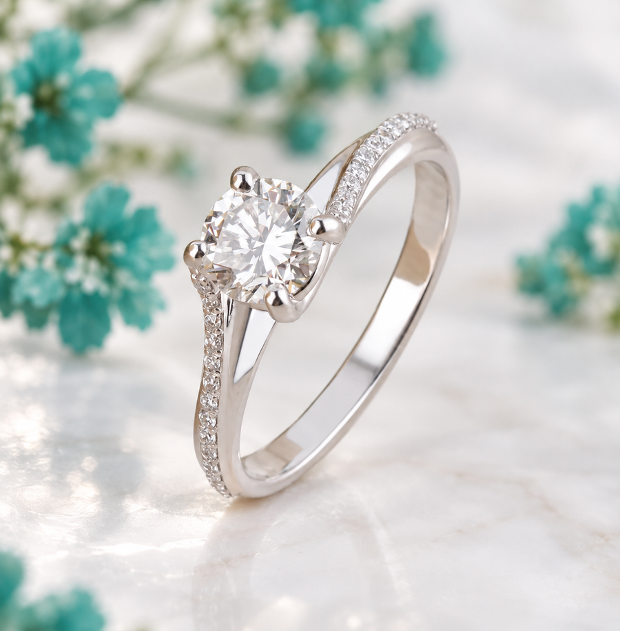 Twisted Band Engagement Ring with Lab Diamond