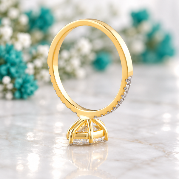 Marquise Wedding Ring with Pave Lab Diamond