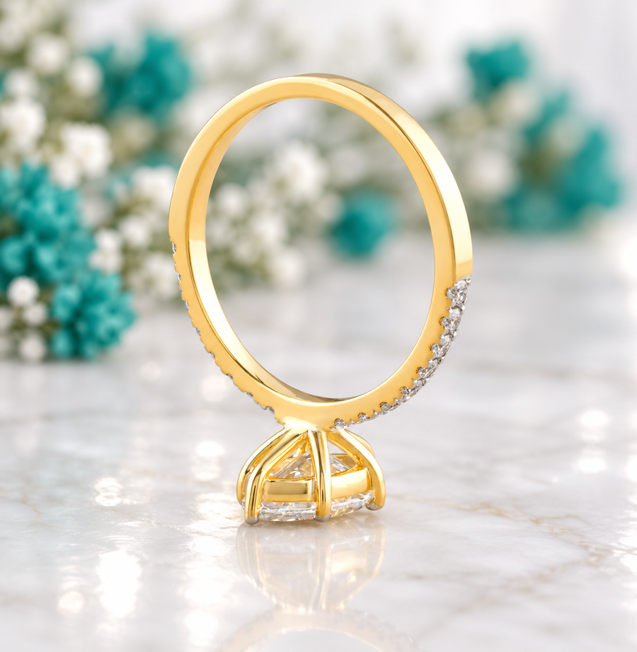 Marquise Wedding Ring with Pave Lab Diamond