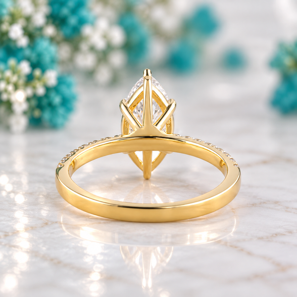 Marquise Wedding Ring with Pave Lab Diamond