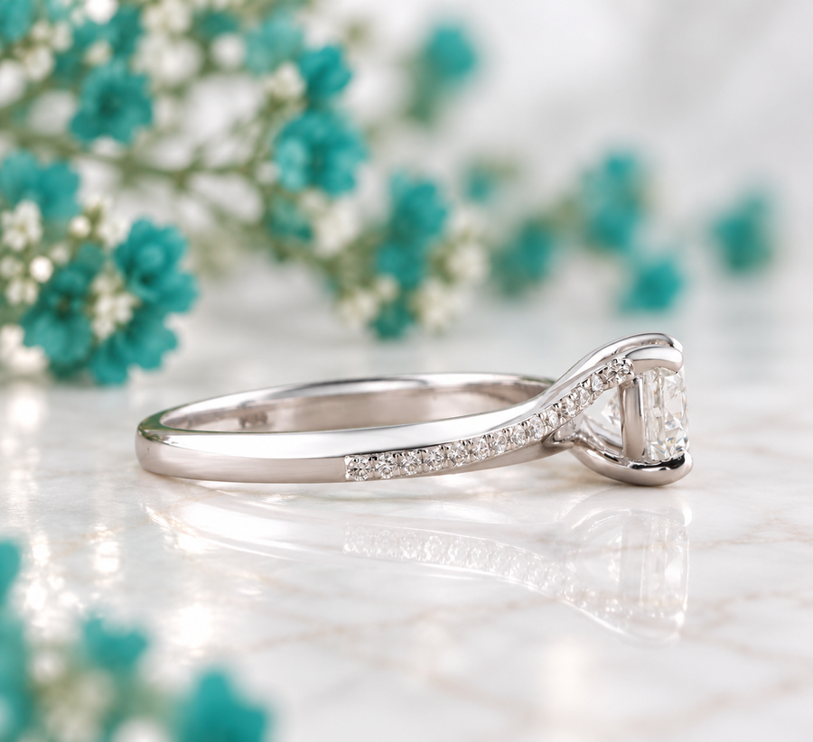 Twisted Band Engagement Ring with Lab Diamond