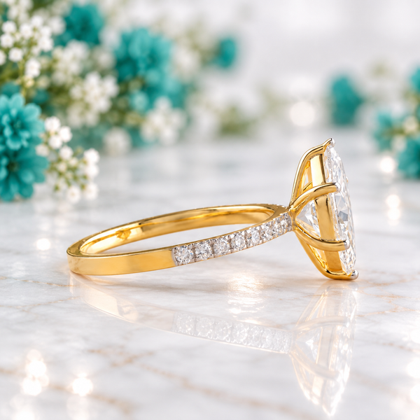 Marquise Wedding Ring with Pave Lab Diamond
