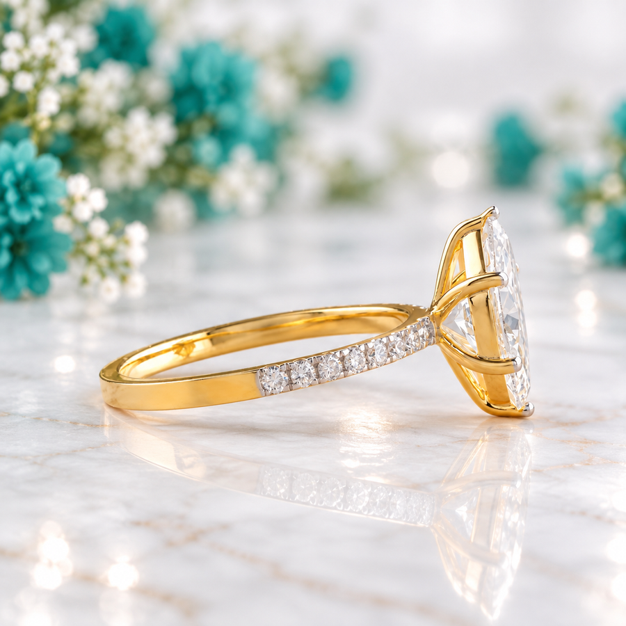 Marquise Wedding Ring with Pave Lab Diamond