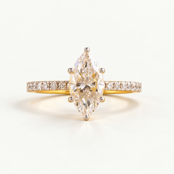 Marquise Wedding Ring with Pave Lab Diamond