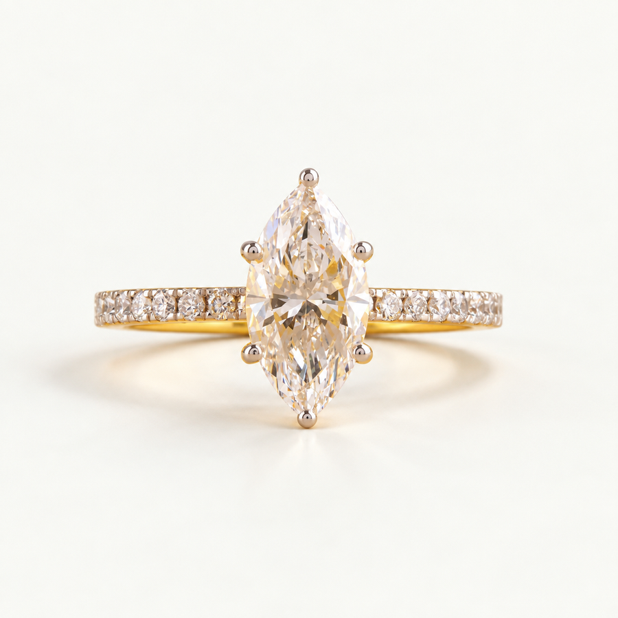 Marquise Wedding Ring with Pave Lab Diamond