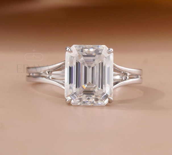 Emerald Cut Engagement Rings Gold – 3.62 CT Split Shank Solitaire - Ring