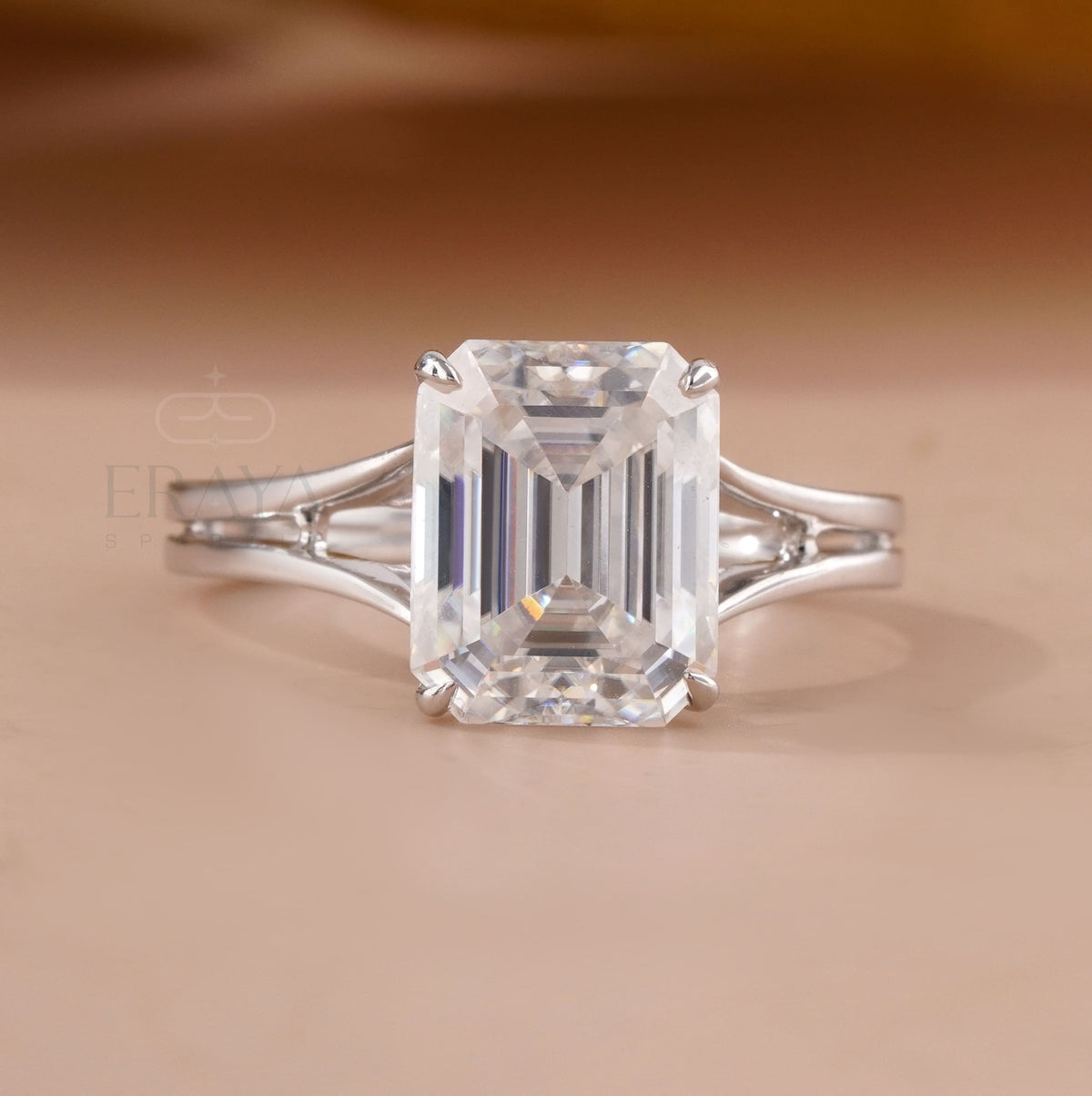 Emerald Cut Engagement Rings Gold – 3.62 CT Split Shank Solitaire