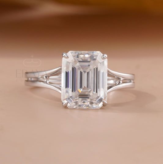 Emerald Cut Engagement Rings Gold – 3.62 CT Split Shank Solitaire - Ring