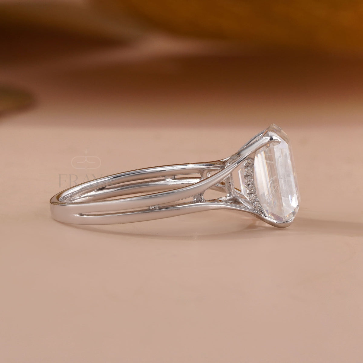 Emerald Cut Engagement Rings Gold – 3.62 CT Split Shank Solitaire