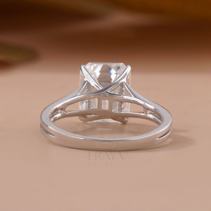 Emerald Cut Engagement Rings Gold – 3.62 CT Split Shank Solitaire - Ring