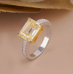Yellow Emerald Engagement Rings | Emerald Cut Ring - Ring