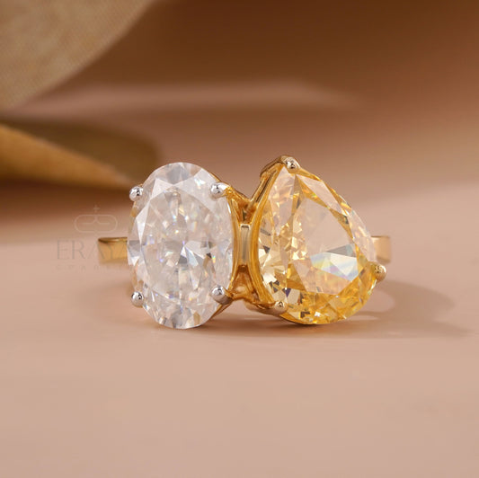 Oval – Two Stone Diamond-White Gold Engagement Ring - Ring