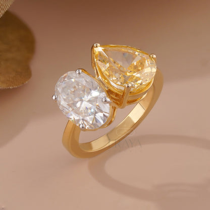 Oval – Two Stone Diamond-White Gold Engagement Ring - Ring