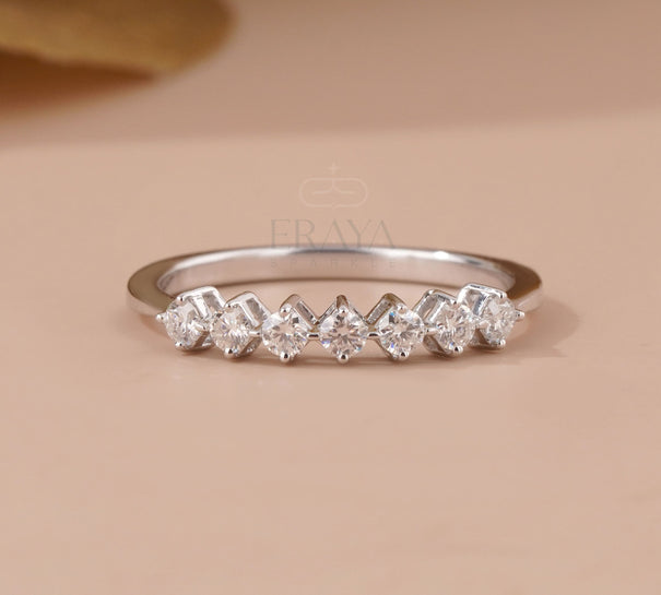 Rose Gold Engagement Ring – Curved Lab Diamond Wedding Band - Ring