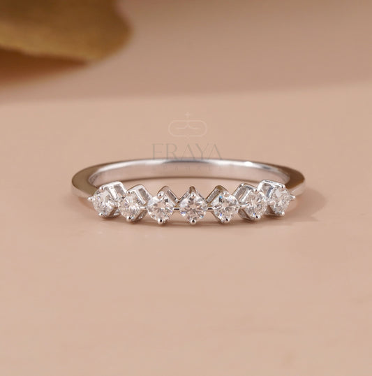 Rose Gold Engagement Ring – Curved Lab Diamond Wedding Band - Ring