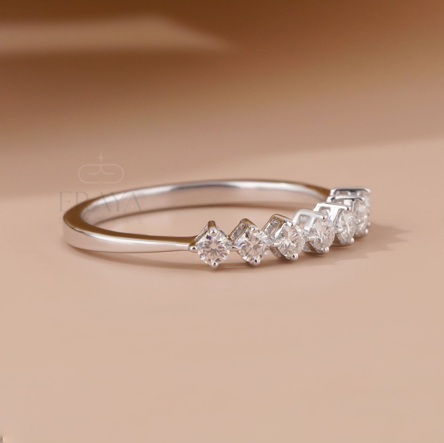 Rose Gold Engagement Ring – Curved Lab Diamond Wedding Band - Ring