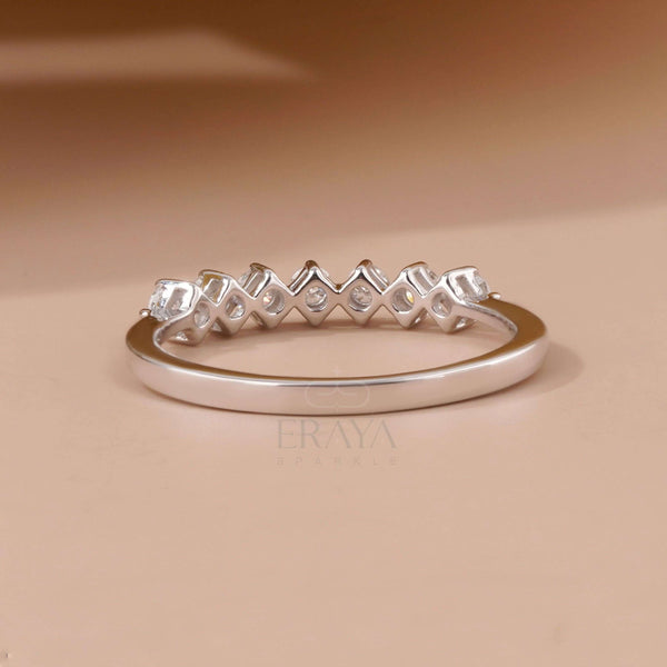 Rose Gold Engagement Ring – Curved Lab Diamond Wedding Band - Ring